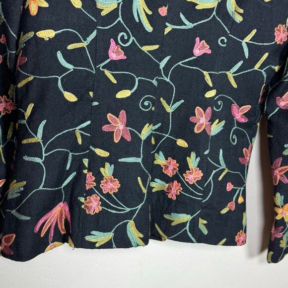 Vintage 100% Wool Embroidered Floral Structured Cropped Blazer Cottage Twee 90s - Picture 8 of 11